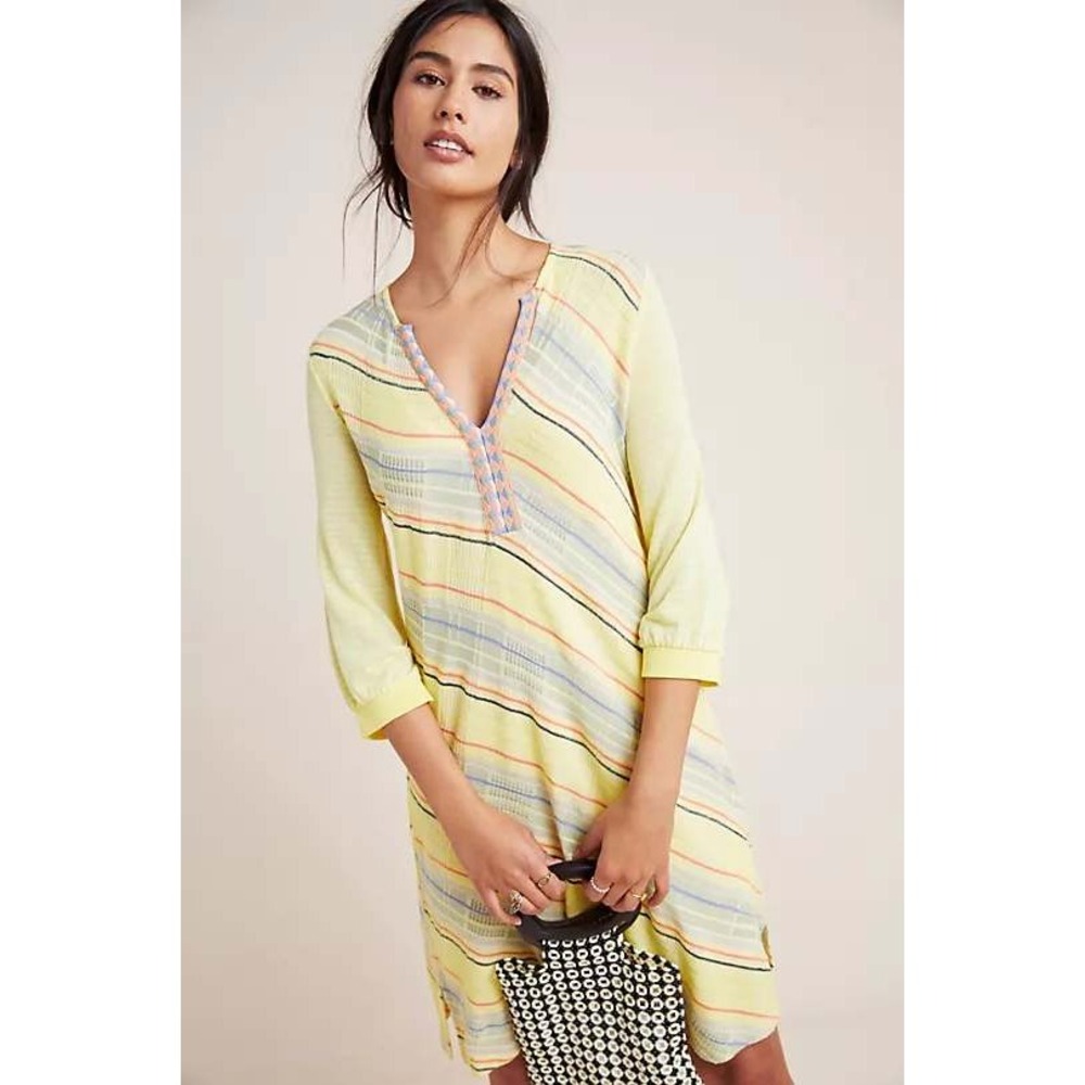 Anthropologie Aldomartins Sunshine Knit Dress Women's Size Small Yellow Striped